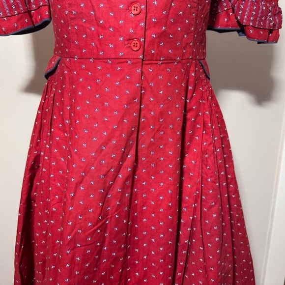 Vintage 60s Alphorn Red Traditional Austrian Folk Button Dress 100% Cotton Sz 6 - Picture 5 of 13